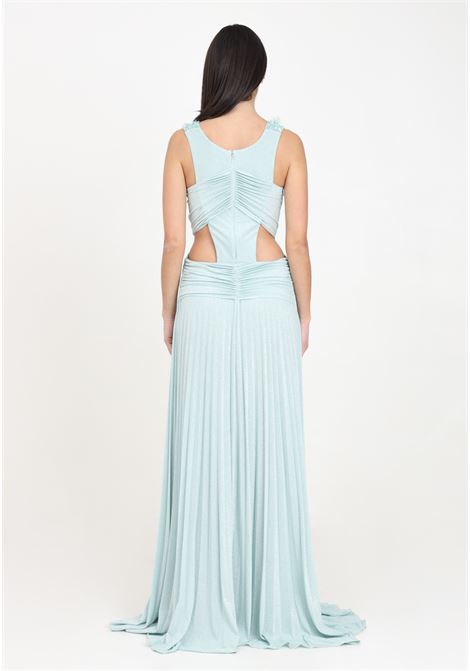 Water green women's red carpet dress in pleated lurex jersey with embroidery ELISABETTA FRANCHI | AB62142E2BV9